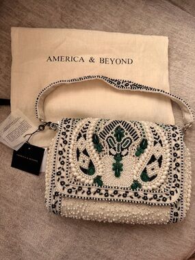 America & Beyond Emerald Stone Embellished Shoulder Bag